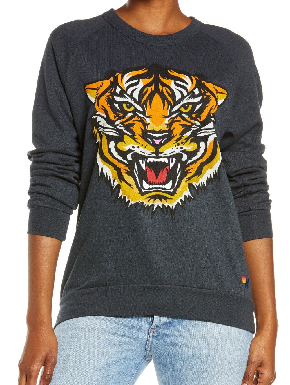 Aviator Nation Charcoal Crewneck Sweater Tiger Face - M